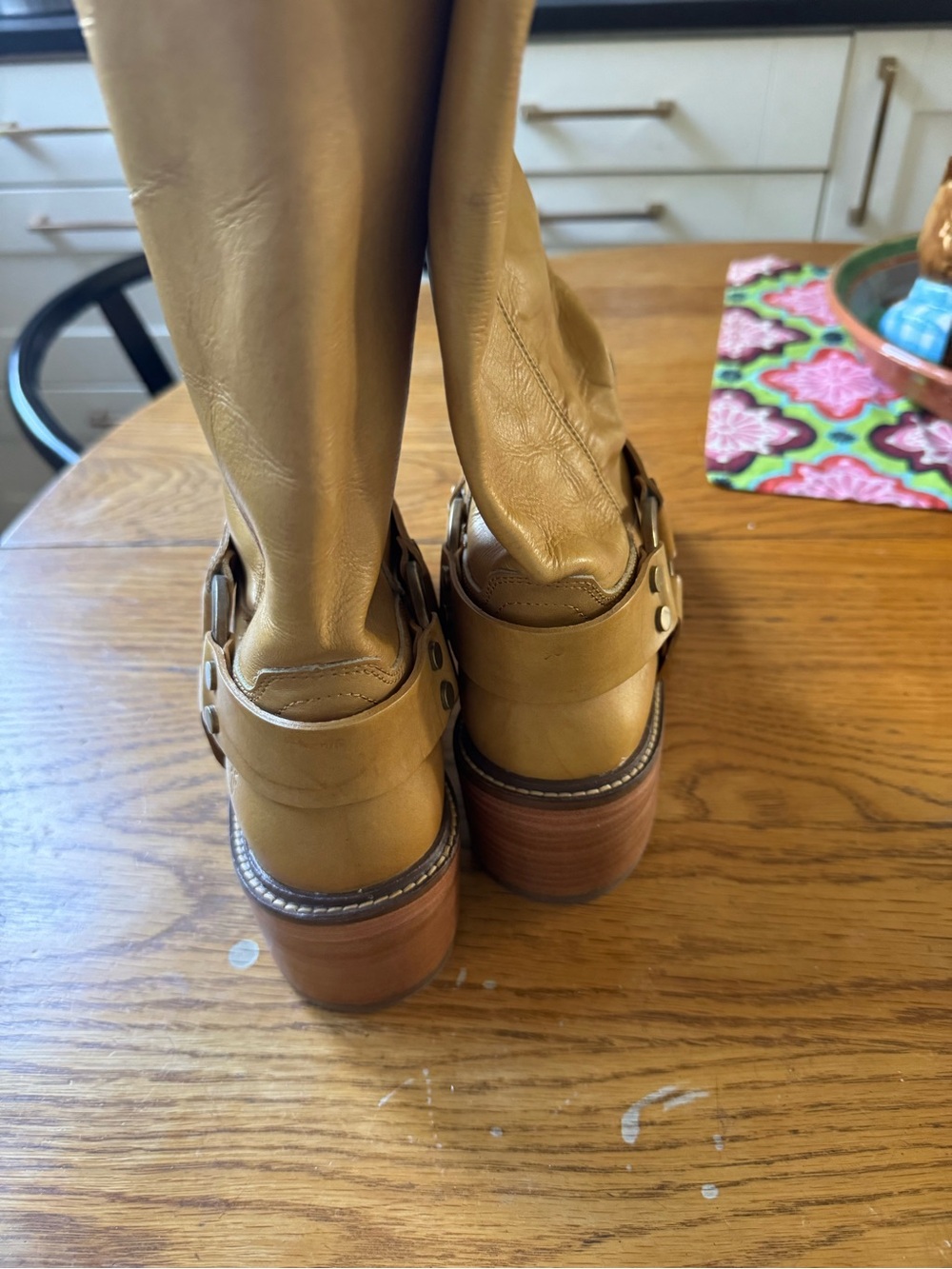 Frye Tan Harness Heeled Leather Boots - Picture 3 of 5